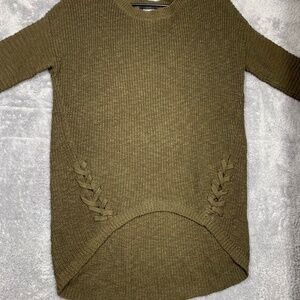 Express Women's Olive Green Sweater Dress Size Small 100% Cotton Long Sleeve Tun